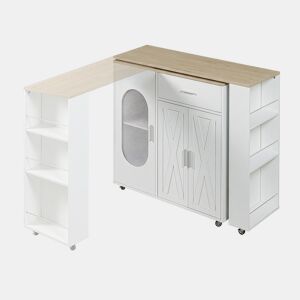 Mesa de bar extensível Kudebola com rodas e bancada giratória 115x40x94 cm CarvalhoBranco en.casa