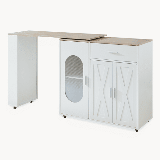Mesa de bar extensível Kudebola com rodas e bancada giratória 115x40x94 cm CarvalhoBranco en.casa