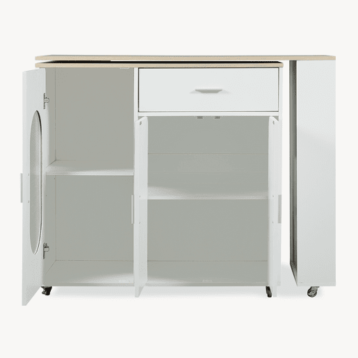 Mesa de bar extensível Kudebola com rodas e bancada giratória 115x40x94 cm CarvalhoBranco en.casa