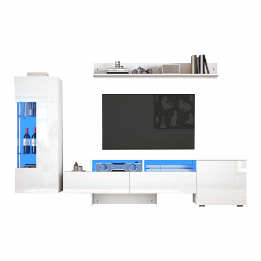 Conjunto de móveis para TV de 3 peças - Conjunto de sala com LED, portas acrílicas, branco Conjunto de móveis para TV de 3 peças - Conjunto de sala com LED, portas acrílicas, branco