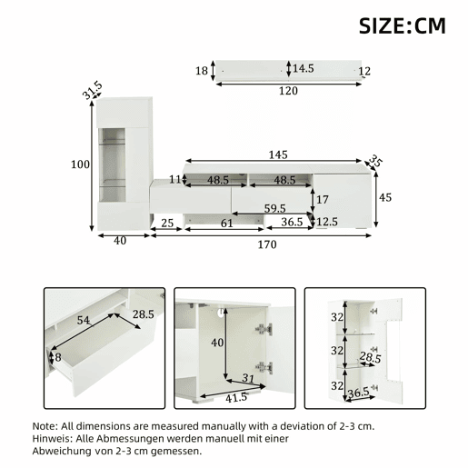 Conjunto de móveis para TV de 3 peças - Conjunto de sala com LED, portas acrílicas, branco Conjunto de móveis para TV de 3 peças - Conjunto de sala com LED, portas acrílicas, branco