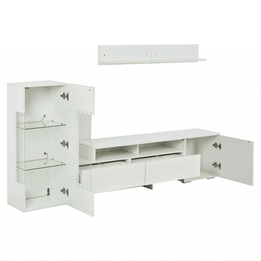 Conjunto de móveis para TV de 3 peças - Conjunto de sala com LED, portas acrílicas, branco Conjunto de móveis para TV de 3 peças - Conjunto de sala com LED, portas acrílicas, branco