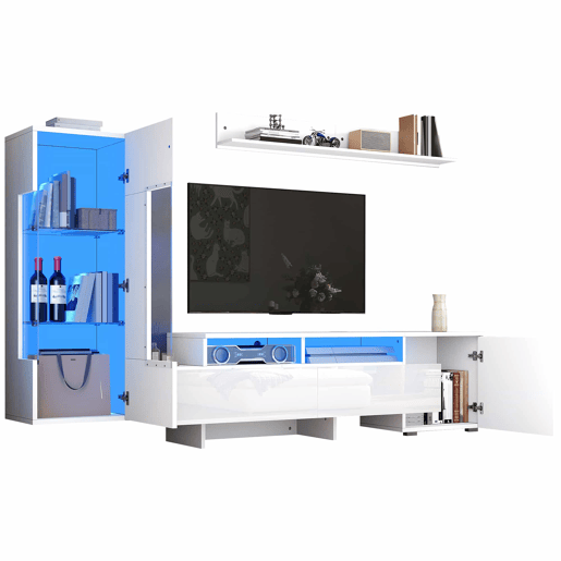 Conjunto de móveis para TV de 3 peças - Conjunto de sala com LED, portas acrílicas, branco Conjunto de móveis para TV de 3 peças - Conjunto de sala com LED, portas acrílicas, branco