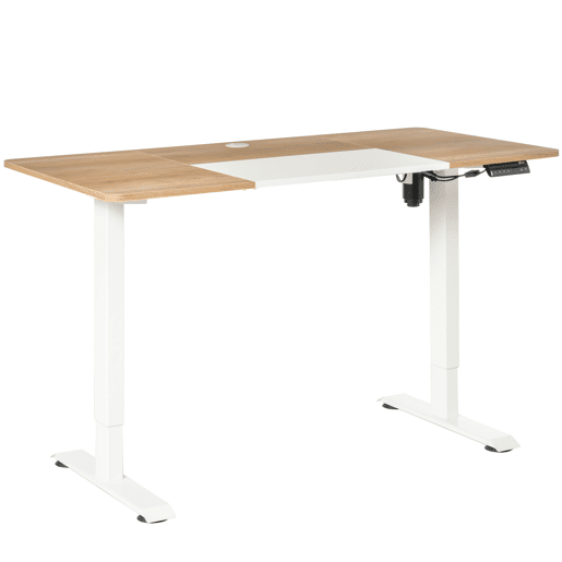 MEUBLES COSY Secretária elétrica ajustável em altura mesa de computador para escritório moderna de metal e madeira 140x70x116cm Natural e Branco MEUBLES COSY Secretária elétrica ajustável em altura mesa de computador para escritório moderna de metal e madeira 140x70x116cm Natural e Branco