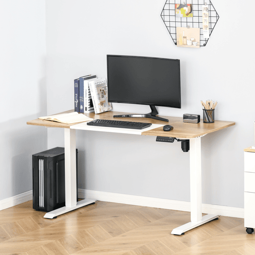 MEUBLES COSY Secretária elétrica ajustável em altura mesa de computador para escritório moderna de metal e madeira 140x70x116cm Natural e Branco MEUBLES COSY Secretária elétrica ajustável em altura mesa de computador para escritório moderna de metal e madeira 140x70x116cm Natural e Branco