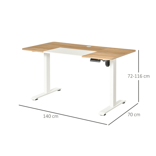 MEUBLES COSY Secretária elétrica ajustável em altura mesa de computador para escritório moderna de metal e madeira 140x70x116cm Natural e Branco MEUBLES COSY Secretária elétrica ajustável em altura mesa de computador para escritório moderna de metal e madeira 140x70x116cm Natural e Branco