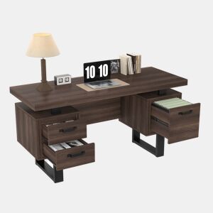 MEUBLES COSY Secretária de Escritório Mesa de Computador Estilo Moderno com 3 Gavetas de Armazenamento e Pernas de Metal para Estudo Casa 135x54cm Cor Castanho Escuro e Preto