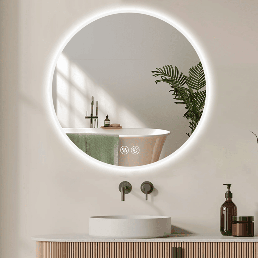 Espelho de casa de banho LED redondo 70 cm - Antiembaciamento, regulável em 3 temperaturas, montagem na parede - Prateado