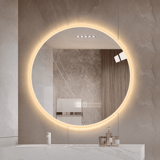 Espelho de casa de banho LED redondo 80 cm - Antiembaciamento, regulável em 3 tons, montagem na parede - Prateado Espelho de casa de banho LED redondo 80 cm - Antiembaciamento, regulável em 3 tons, montagem na parede - Prateado