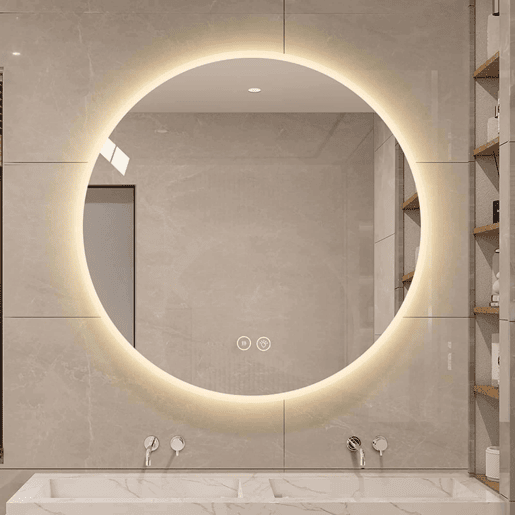 Espelho de casa de banho LED redondo 80 cm - Antiembaciamento, regulável em 3 tons, montagem na parede - Prateado Espelho de casa de banho LED redondo 80 cm - Antiembaciamento, regulável em 3 tons, montagem na parede - Prateado