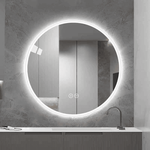 Espelho de casa de banho LED redondo 80 cm - Antiembaciamento, regulável em 3 tons, montagem na parede - Prateado Espelho de casa de banho LED redondo 80 cm - Antiembaciamento, regulável em 3 tons, montagem na parede - Prateado
