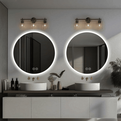 Espelho de casa de banho LED redondo 80 cm - Antiembaciamento, regulável em 3 tons, montagem na parede - Prateado Espelho de casa de banho LED redondo 80 cm - Antiembaciamento, regulável em 3 tons, montagem na parede - Prateado