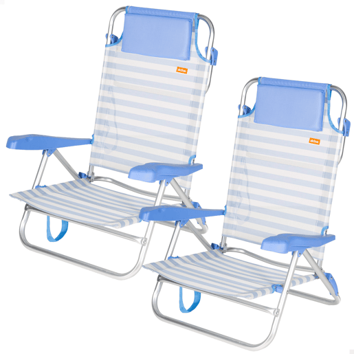 Pack 2 cadeiras de praia baixas com múltiplas posições, 48x50x80 cm, listradas