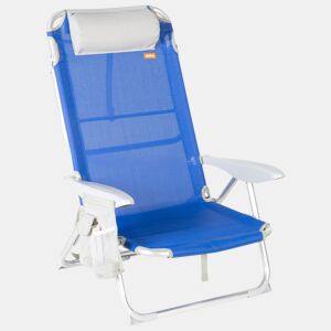 Cadeira de praia dobrável multiposições 50x50x88 cm azul com bolsos, almofada e alça