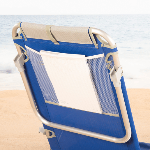 Cadeira de praia dobrável multiposições 50x50x88 cm azul com bolsos, almofada e alça