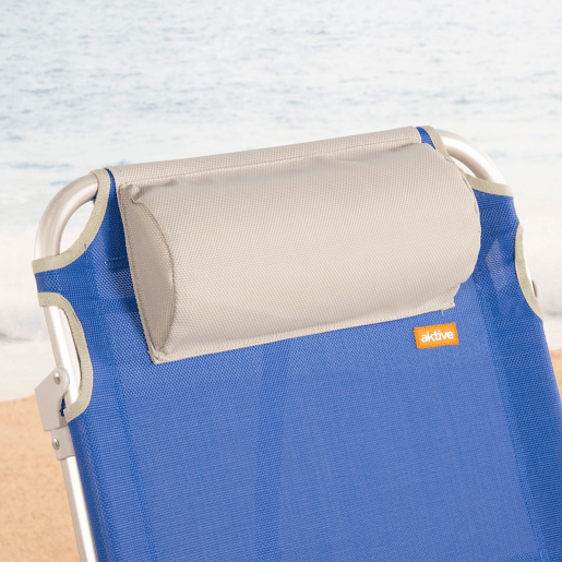 Cadeira de praia dobrável multiposições 50x50x88 cm azul com bolsos, almofada e alça