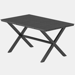 Mesa de jantar de jardim para 6 pessoas com tampo ripado em HDPE e estrutura metálica, 150x90x74 cm, preta.