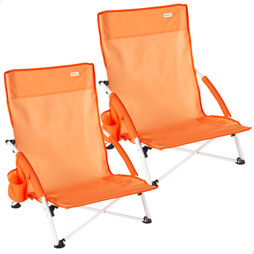 Pack 2 cadeiras de praia fixas e baixas, 50x49x66 cm, laranja