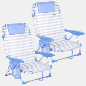 Pack 2 cadeiras de praia baixas com múltiplas posições, 51x45x76 cm, listradas e com bolsos