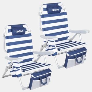 Pack 2 cadeiras de praia médias multiposições, estilo náutico, 48x58x80 cm, com cooler e bolsos
