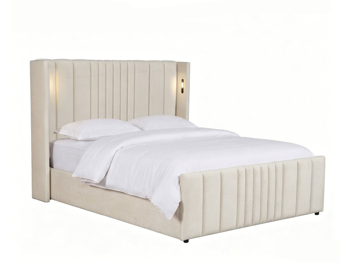 Cama doble con cajón de tela y lámparas integradas <<Verbier>> - 216x176