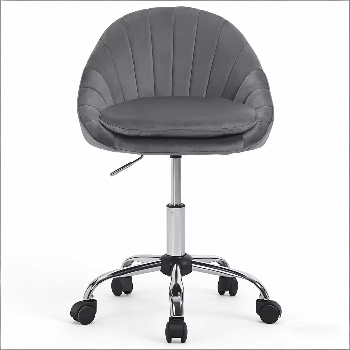 Silla de oficina - respaldo alto, ergonómica, tapizada para escritorio y maquillaje - gris oscuro