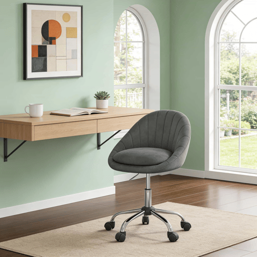 Cadeira de escritório - encosto alto, ergonómica, estofada, para secretária e maquilhagem - cinzento escuro Cadeira de escritório - encosto alto, ergonómica, estofada, para secretária e maquilhagem - cinzento escuro