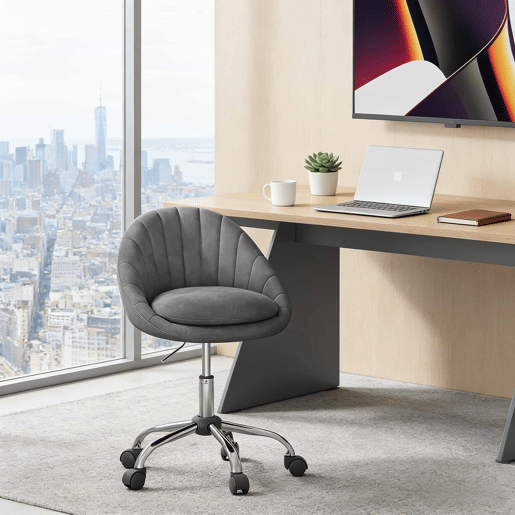 Cadeira de escritório - encosto alto, ergonómica, estofada, para secretária e maquilhagem - cinzento escuro Cadeira de escritório - encosto alto, ergonómica, estofada, para secretária e maquilhagem - cinzento escuro