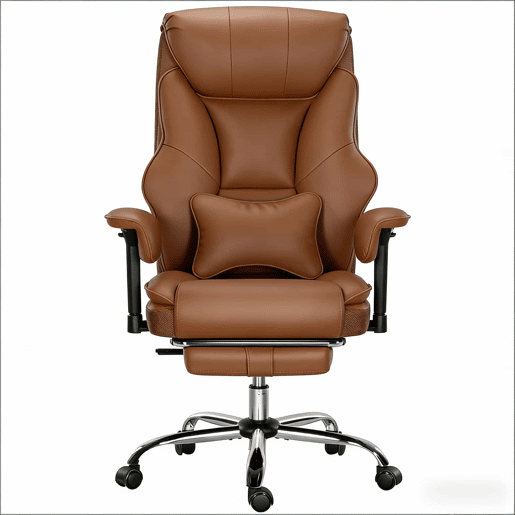 Cadeira de escritório com encosto alto - Design ergonómico para escritório e computador - Castanho