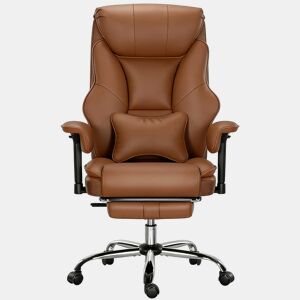 Cadeira de escritório com encosto alto - Design ergonómico para escritório e computador - Castanho