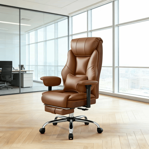 Cadeira de escritório com encosto alto - Design ergonómico para escritório e computador - Castanho