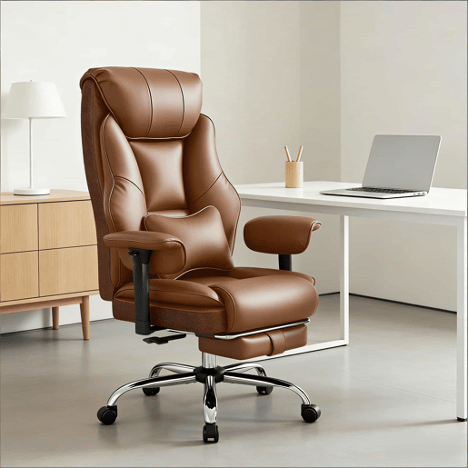 Cadeira de escritório com encosto alto - Design ergonómico para escritório e computador - Castanho
