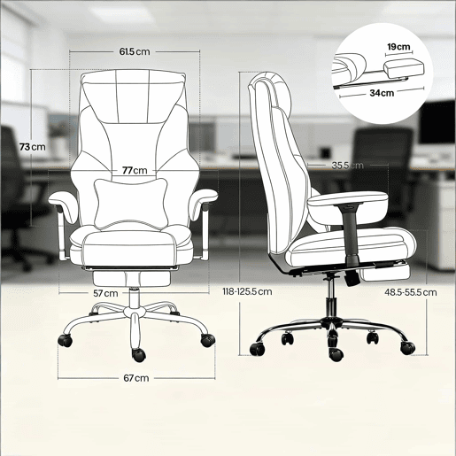 Cadeira de escritório com encosto alto - Design ergonómico para escritório e computador - Castanho