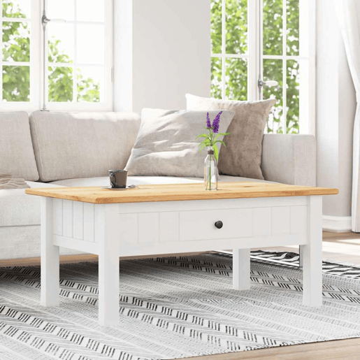 Mesa de Centro, Mesa baixa, 100x60x45 cm pinho maciço Panama branco Mesa de Centro, Mesa baixa, 100x60x45 cm pinho maciço Panama branco