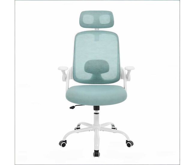 Silla de oficina 63x47 cm - respaldo alto, ergonómica, acolchada para ordenador y conferencias - azul