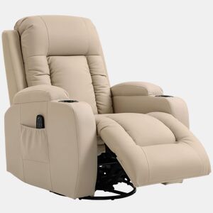 Poltrona giratória com massagem, reclinável, com 8 pontos de massagem e função de aquecimento, 82x99x103 cm, cor creme.