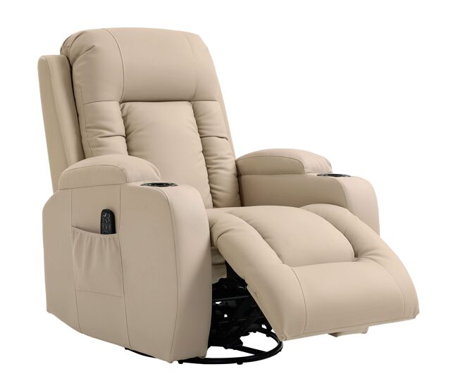 Sillón de masaje giratorio sillón relax reclinable con 8 puntos de masaje función de calefacción 82x99x103 cm crema