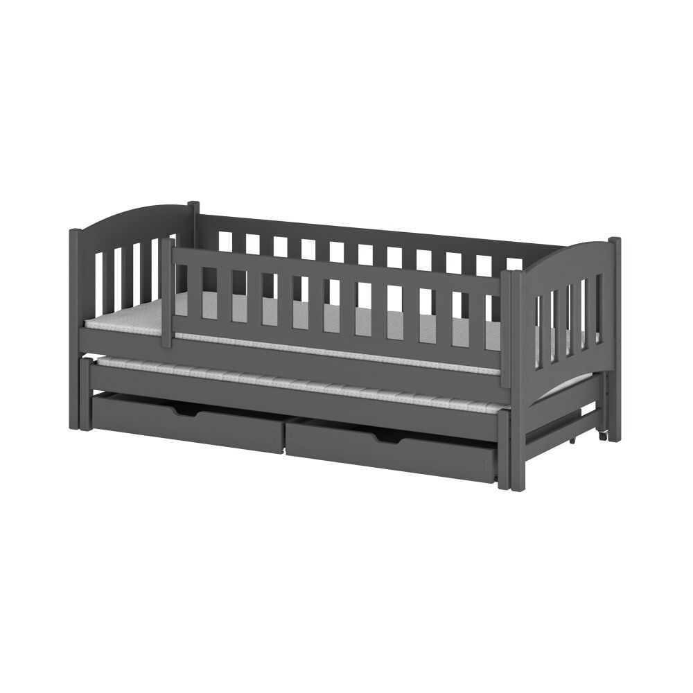 Cama de madera con cama supletoria y cajones lotus - gris oscuro