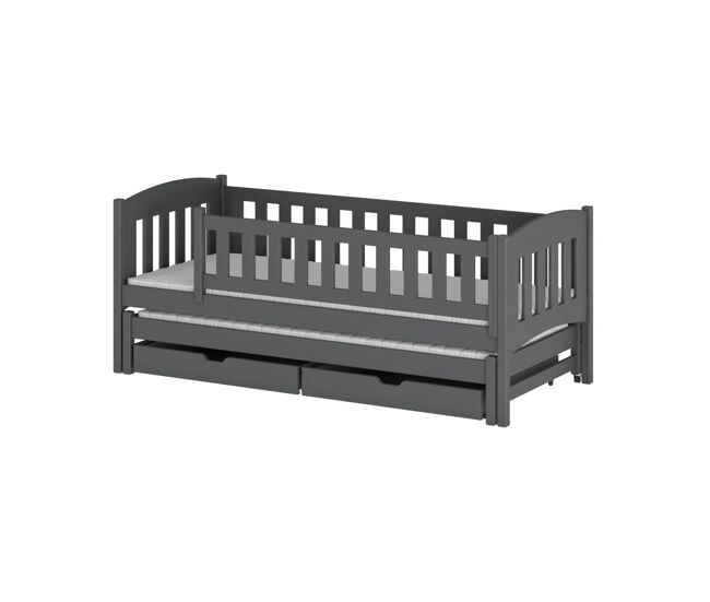 Cama de madera con cama supletoria y cajones lotus - gris oscuro