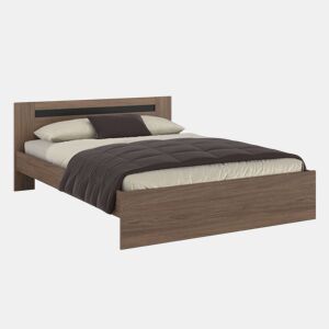 Cama Oshira 135x190 cm, Estrutura de Cama, Quarto, Carvalho Tostado e Pontilhado Preto
