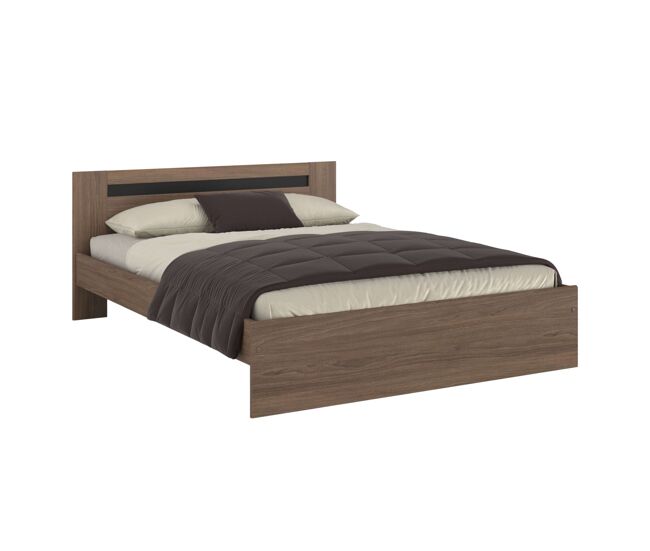 Cama 135x190 cm oshira, estructura de cama, dormitorio, roble tostado y negro stipple