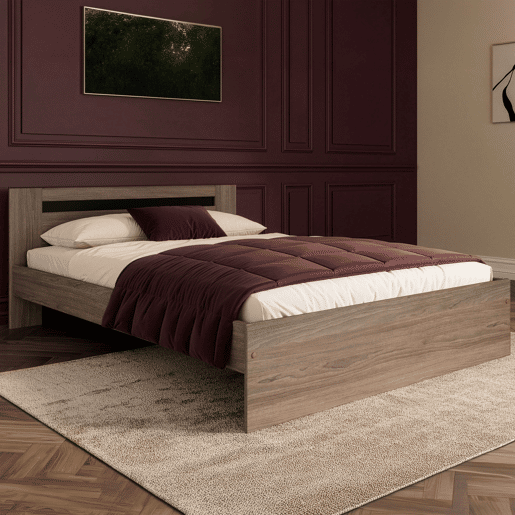 Cama Oshira 135x190 cm, Estrutura de Cama, Quarto, Carvalho Tostado e Pontilhado Preto Cama Oshira 135x190 cm, Estrutura de Cama, Quarto, Carvalho Tostado e Pontilhado Preto