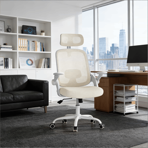 Cadeira de escritório 63,5 x 47 x 117,5 cm - encosto alto, ergonómica, cadeira de computador e de conferência - bege