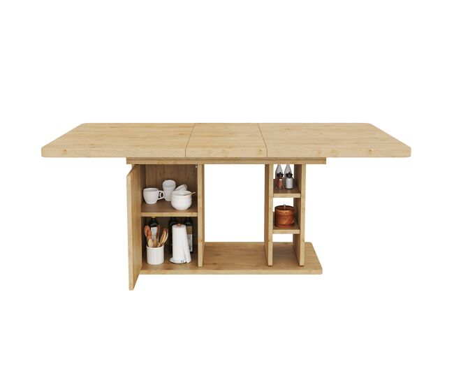 Mesa de comedor extensible rectangular 140-180máx cm de mdf,natural