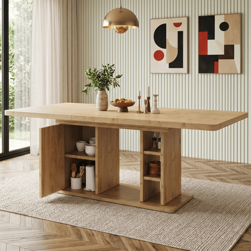 Mesa de jantar extensível retangular 140-180máx cm de mdf,natural Mesa de jantar extensível retangular 140-180máx cm de mdf,natural