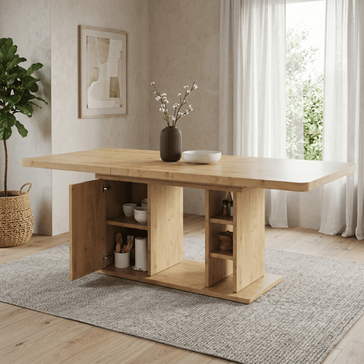 Mesa de jantar extensível retangular 140-180máx cm de mdf,natural Mesa de jantar extensível retangular 140-180máx cm de mdf,natural