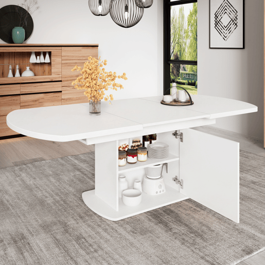 Mesa de jantar extensível oval 140-200máx cm de painel de partículas,branco Mesa de jantar extensível oval 140-200máx cm de painel de partículas,branco