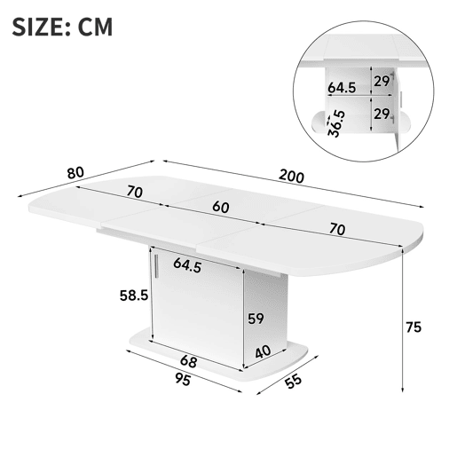 Mesa de jantar extensível oval 140-200máx cm de painel de partículas,branco Mesa de jantar extensível oval 140-200máx cm de painel de partículas,branco