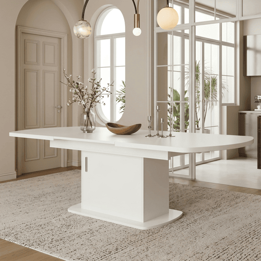 Mesa de jantar extensível oval 140-200máx cm de painel de partículas,branco Mesa de jantar extensível oval 140-200máx cm de painel de partículas,branco