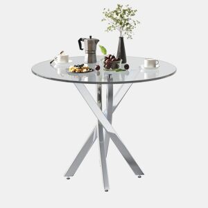 Mesa de jantar fixa redonda 80 cm de vidro,prateado